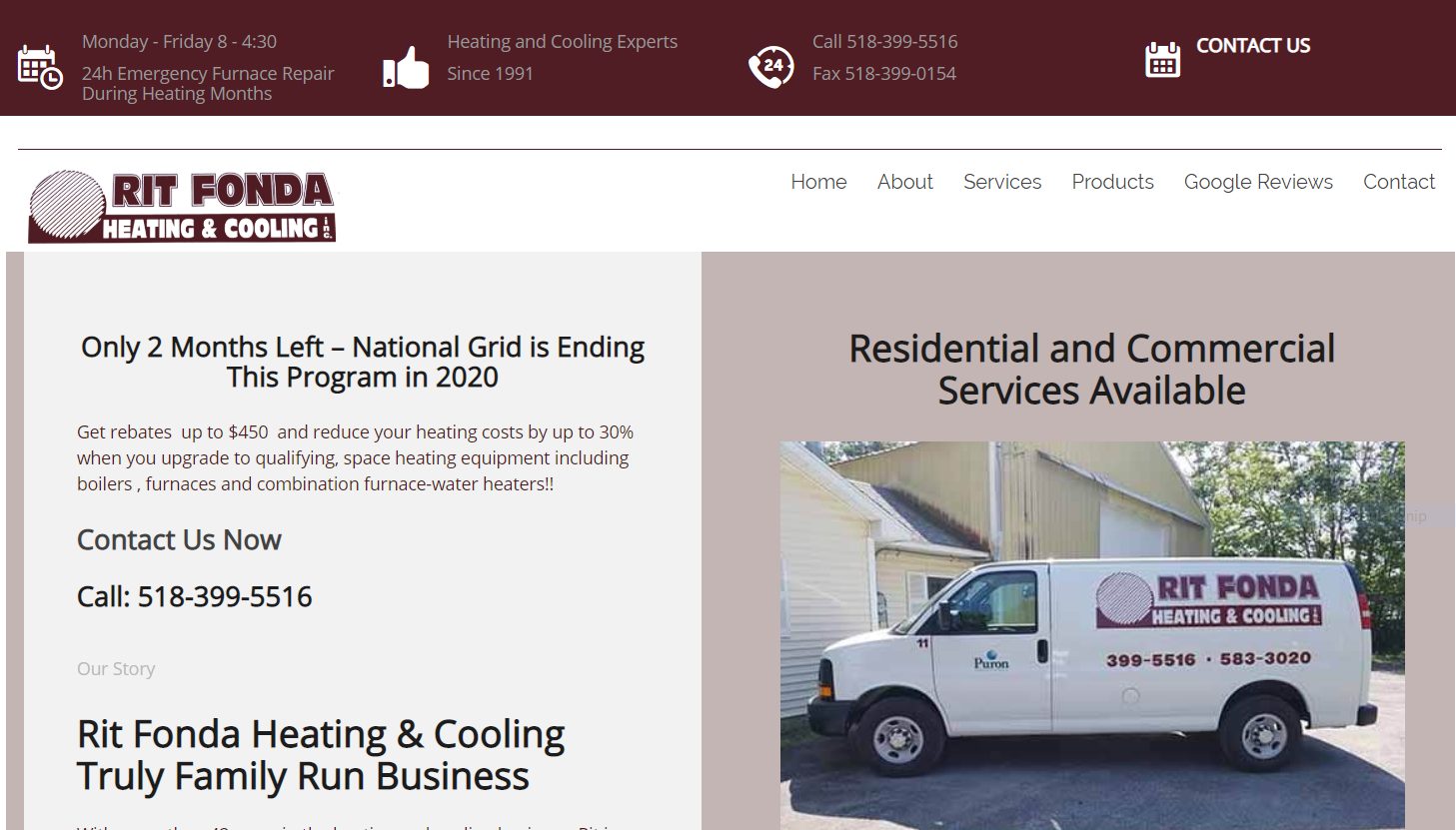 Rit Fonda Heating & Cooling website screen shot