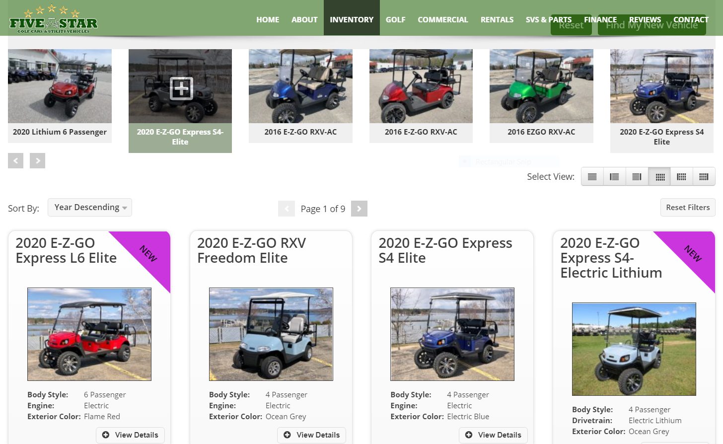 Five Star Golf Cars & Utility Vehicles Website Screen Shot
